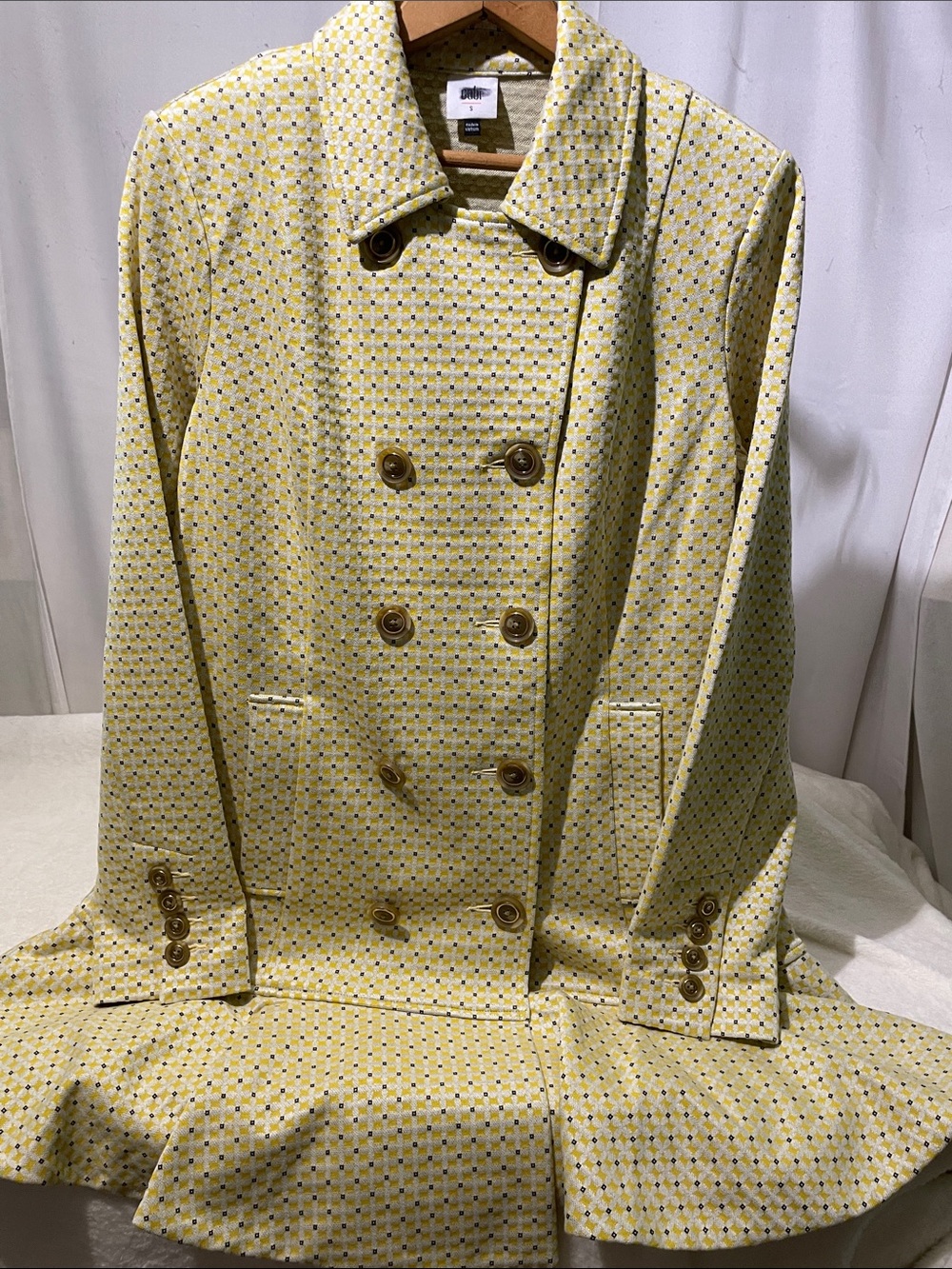CAbi Yellow Patterned Double-Breasted Pea Coat